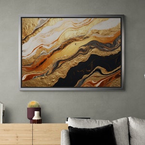 Gold Marble Canvas, Marble Patterned Wall Art, Abstract Wall Art, Gold and Silver Canvas, Minimalist Wall Art, Black Framed Canvas