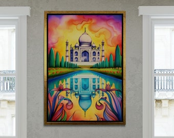 タージ・マハルのキャンバス油絵：インド、蓮の花、建築 - Etsy 日本