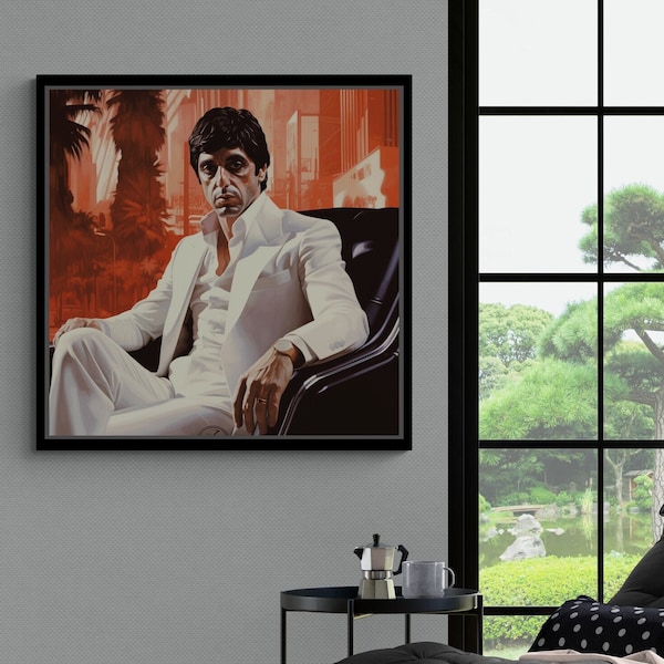 Tony Montana Wall Art, Scarface Canvas, The Godfather Canvas, Tony Montana Movie, Large Wall Art, Al Pacino Artwork, Silver Framed Canvas