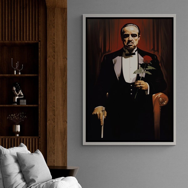 Godfather Canvas, Movie Star Wall Art, Don Carleone Wall Art, Legend Artist Canvas, Film Artist Wall Art, Godfather Art, White Framed Canvas