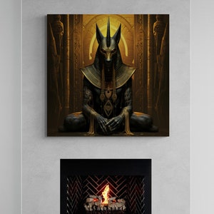Egyptian God Anubis Framed Canvas, Anubis Wall Art, Egypt Ethnic Wall Art, Egyptian Mythology Canvas, Ancient Ages White Framed Canvas