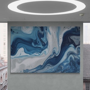 Blue Marble Patterned Wall Art, Blue Canvas, Large Canvas, Abstract Wall Art, Marble Patterned Wall Art, Modern Artwork, White Framed Canvas