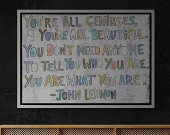 John Lennon Quotes Wall Art, You&#39;re All Geniuses Framed Canvas, John Lennon Quotes Canvas, Inspirational Wall Art, Gold Framed Canvas
