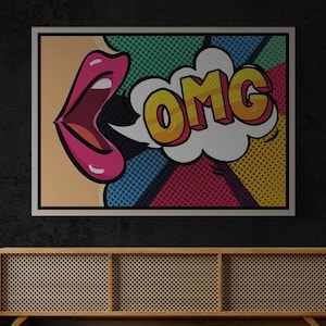 OMG Pop Art Canvas, Pop Art Framed Canvas, Woman OMG Pop Art, Colorful Pop Art Wall Art, Gift for Home, Comic Pop Art, Black Framed Canvas