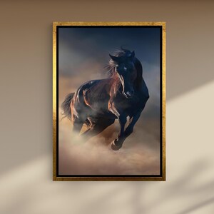 Running Horse Canvas Wall Art In Dusty Landscape | Powerful Equestrian Scene For Rustic Living Room, Office Or Country-Inspired Interiors