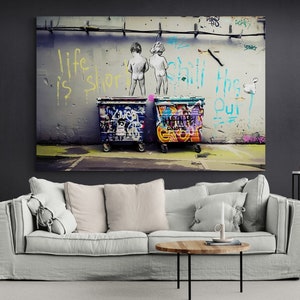 Banksy Canvas, Colourful Peeing Boys, Life is Short Chill The Duck Out, Famous Mural Quote Canvas, Banksy Graffiti Art, Canvas Wall Decor