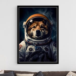 Dog Astronaut Canvas Wall Art – Space Dog Print for Modern Decor, Sci-Fi Canine Artwork for Living Room, Office or Gift for Dog Lovers