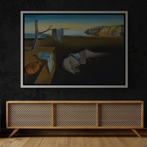 Salvador Dali Framed Canvas, The Persistence of Memory Wall Art, Dali Wall Art, Surrealism, Large Canvas, Salvador Dali, Black Framed Canvas