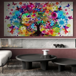 Mixed Color Wall Art, Colurful Canvas Art, Butterfly and Tree Wall Art, Colorful Tree Canvas, Rainbow Color Wall Art, Color Revel Canvas Art