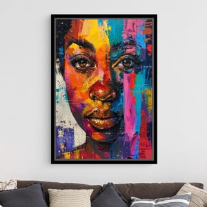 Colorful African Woman Portrait Canvas – Abstract Expressionist Afro Wall Art for Living Room, Bedroom or Gallery-Style Modern Interiors