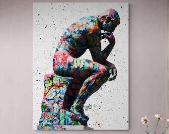 Banksy Canvas Wall Art, Thinking Man Statue Decor, Graffiti Art, Colorful Poster, Istanbul History Wall Art, Historical Statues Art Decor