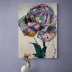 Banksy Rose Graffiti Wall Art, Graffiti Rose Wall Poster, Banksy Graffiti Wall Art, Color Graffiti Wall Decor, Banksy famoso mural, arte rosa