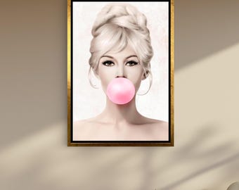 Brigitte Bardot Pop Art Canvas – Bubblegum Portrait, Retro Decor
