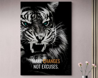 Bengal Tiger Canvas, Wild Animal Wall Decor, Motivational Poster, Success Wall Art, Tiger Quotes Artwork, Inspirational Canvas, Tiger Art