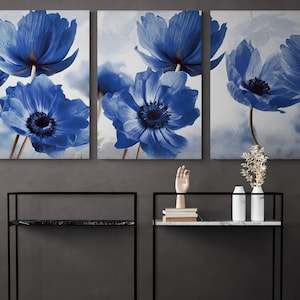 Blue Flowers Canvas, Abstract Flower Wall Art, Modern Canvas Art, Minimalist Flower Art, Flowers Art, Floral Wall Art, Blue Art Decor, Blue