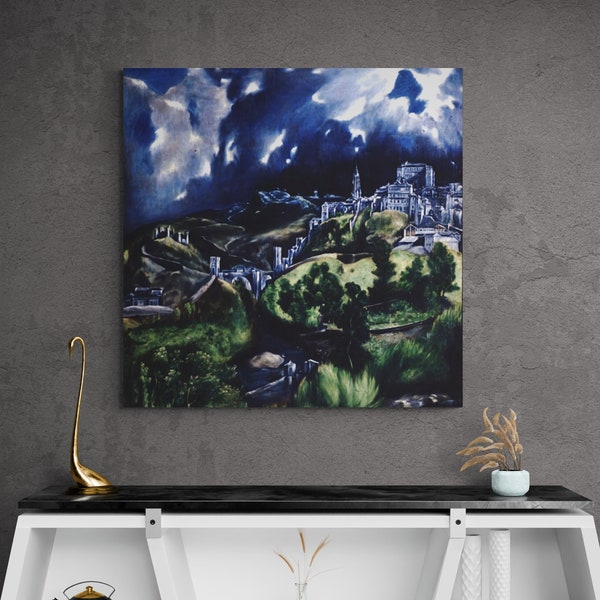 El Greco Canvas, View of Toledo Wall Art, Famous Wall Art, Gloomy Landscape Canvas, Reproduction Canvas, View of Toledo, El Greco Wall Art