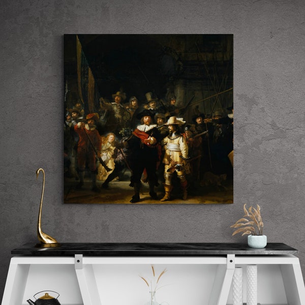 Rembrandt van Rijn Canvas, The Night Watch Wall Art, Rijn Wall Art, Captain Franz Banning Cocq and the Militia, Large Canvas, Famous Canvas