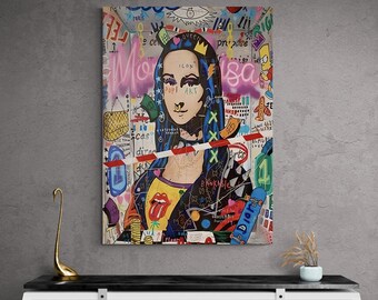 Banksy Mona Lisa Graffiti Canvas Art, Modern Pop Street Art Print