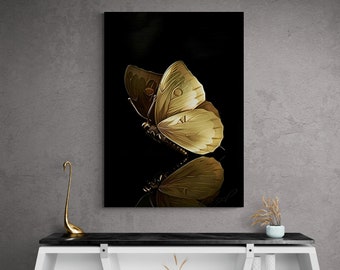 Metallic Butterfly Wall Art, Reflective Butterfly Canvas, Gold Effect Butterfly Wall Art, Butterfly Canvas Wall Art, Gold Effect Wall Art