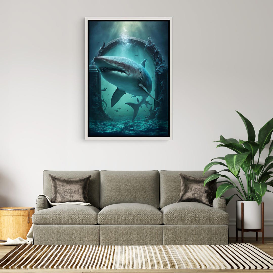 Great White Shark Wall Art Fantasy Ocean Canvas Print Mysterious ...