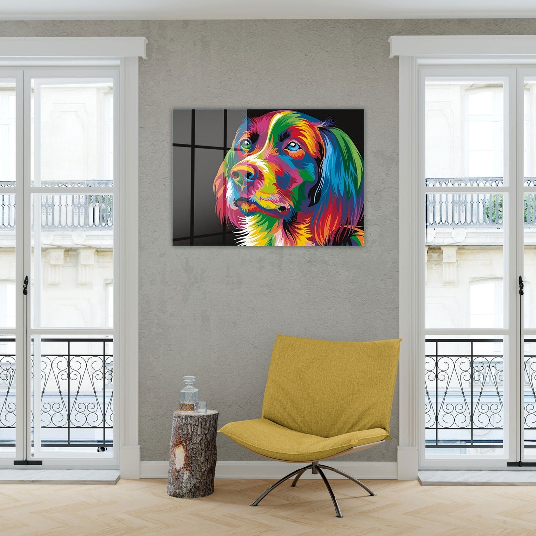 Tempered Glass Wall Art, Rainbow Dog Wall Art, Glass Wall Art, Wall