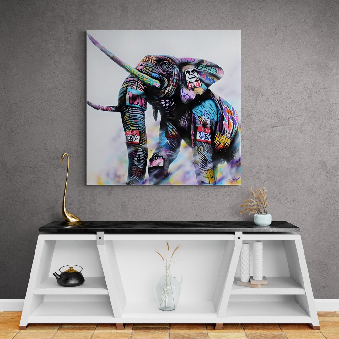 Banksy Canvas Wall Art, Banksy Elephant Canvas Art, Banksy Street Art, Banksy Graffiti Poster