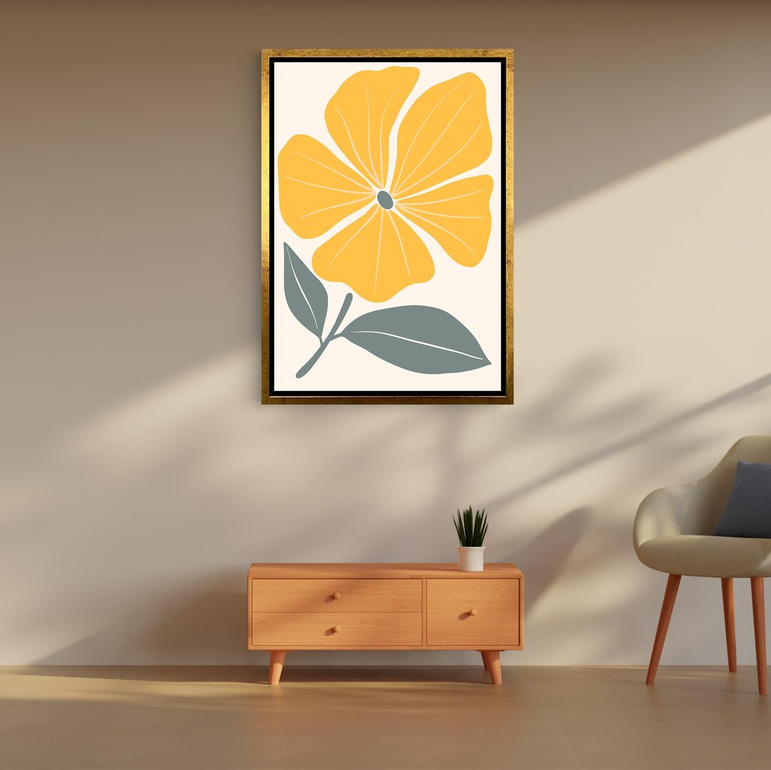 Minimalist Yellow Flower Canvas Print, Abstract Botanical Wall Art - Etsy