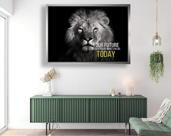 Tapisserie motivante du lion, décoration de salle de sport, oeuvre d