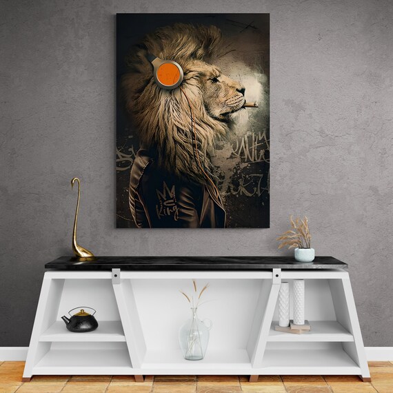 Musician Lion Wall Art Cool Lion Canvas Lion Wall Art With - Etsy