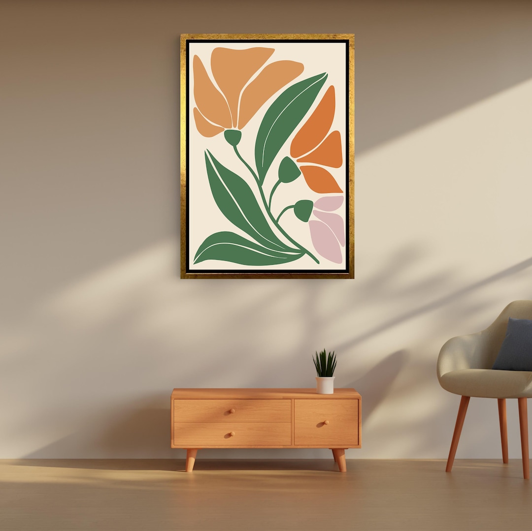Modern Floral Wall Art Minimalist Abstract Flower Canvas Print Green ...
