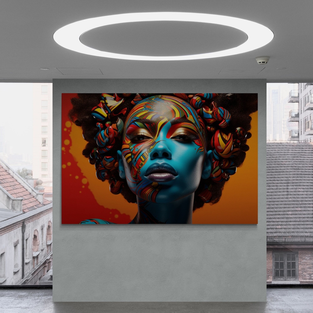 African Woman Wall Art, Woman Face Framed Canvas, Colorful Woman Canvas
