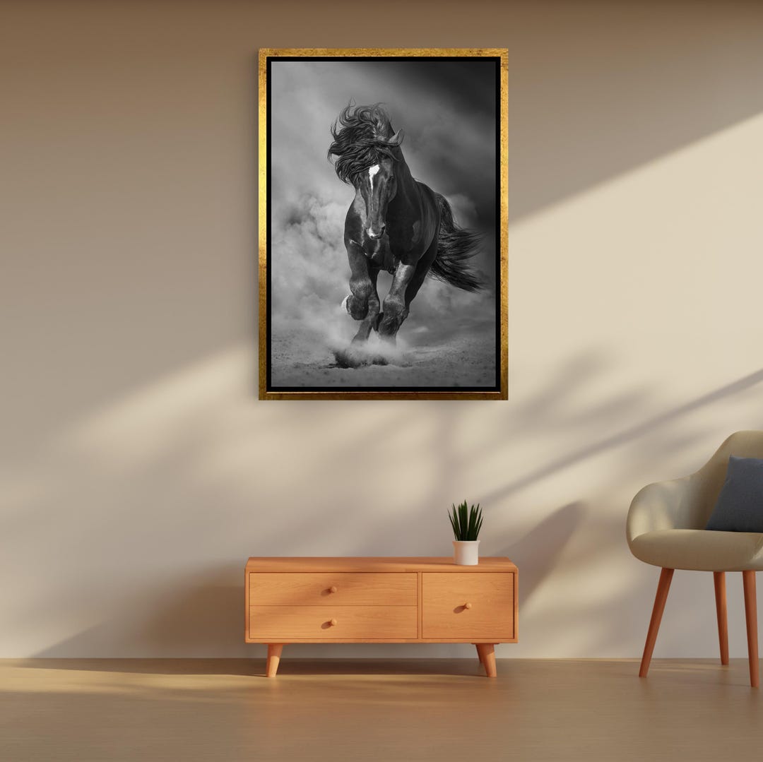 Black and White Wild Horse Canvas Art | Dramatic Stallion Print - Etsy