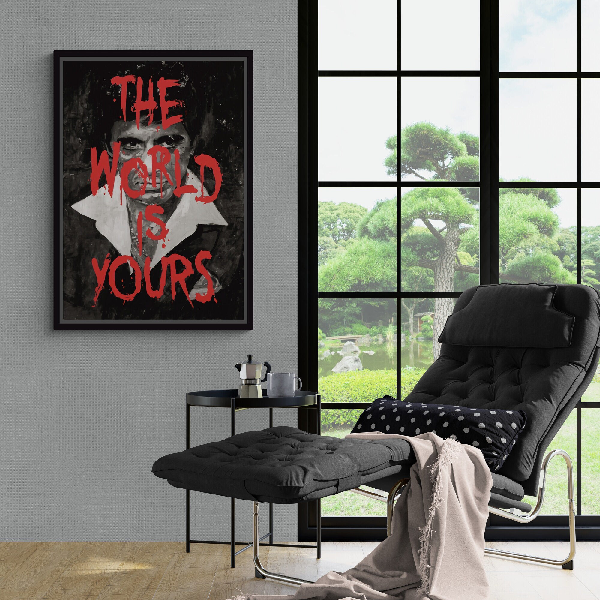 Tony Montana Framed Canvas, Al Pacino Wall Art, Scarface Canvas, The World Is Yours Rolled Canvas, Tony Montana Movie, White Framed Canvas