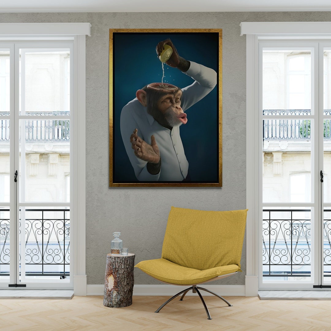 Monkey Wall Art, Funny Monkey Framed Canvas, Brainless Monkey Canvas