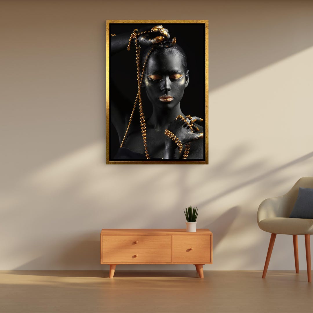 Black and Gold Woman Portrait Canvas Art – Glamour Jewelry Decor - Etsy