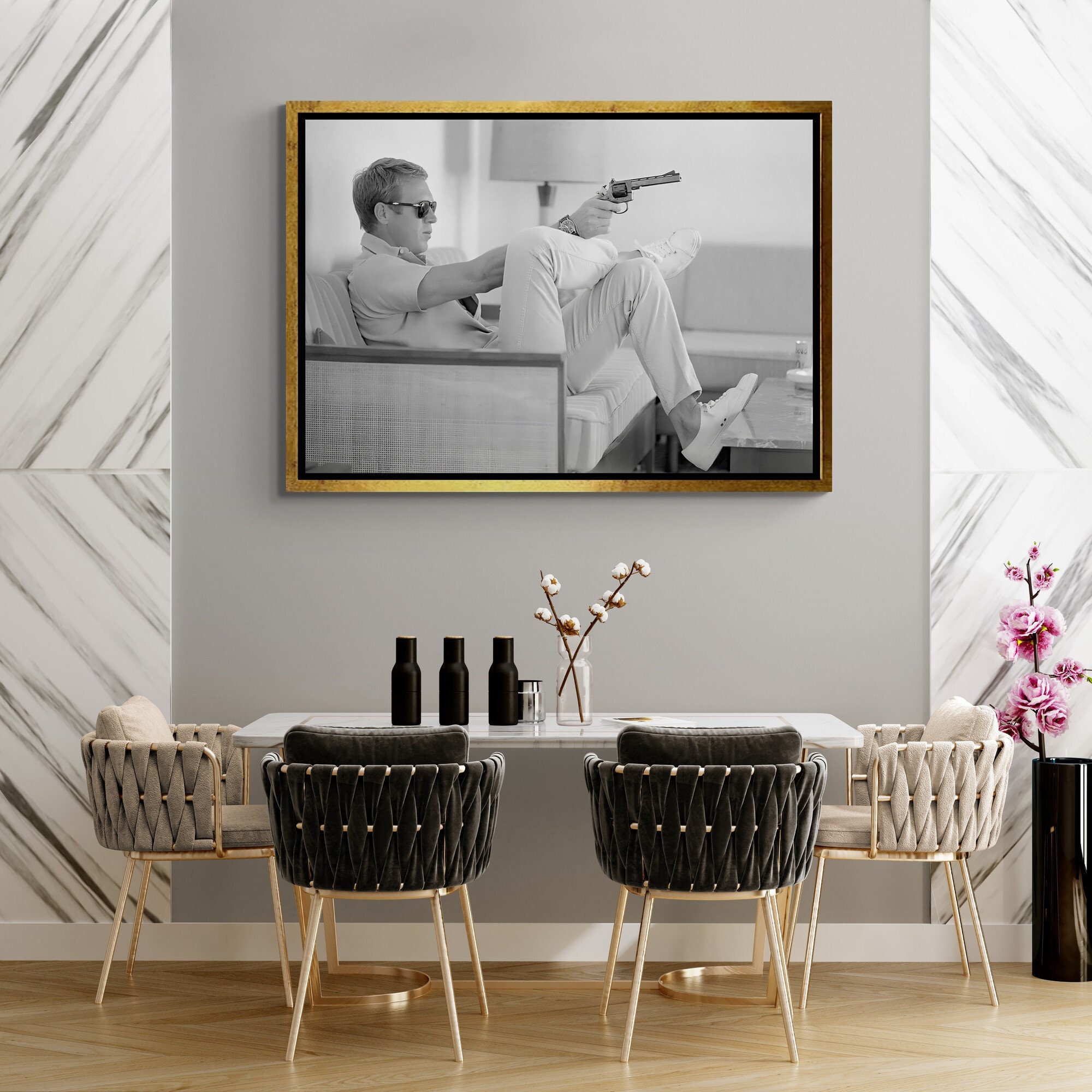 Steve McQueen Wall Art, Steve McQueen Framed Canvas, Legendary Actor Canvas, Famous Man Canvas, Coolest Guy Ever, Silver Framed Canvas