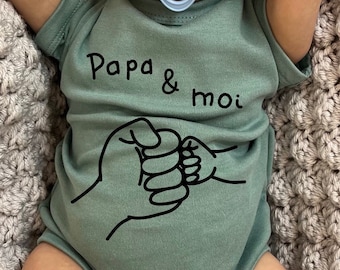 Body bébé personnalisé/ manches courtes vert sauge / Cadeau pour la fête des pères / Papa et moi/ Bébé papa/ Body bebe/ fathers day babybody