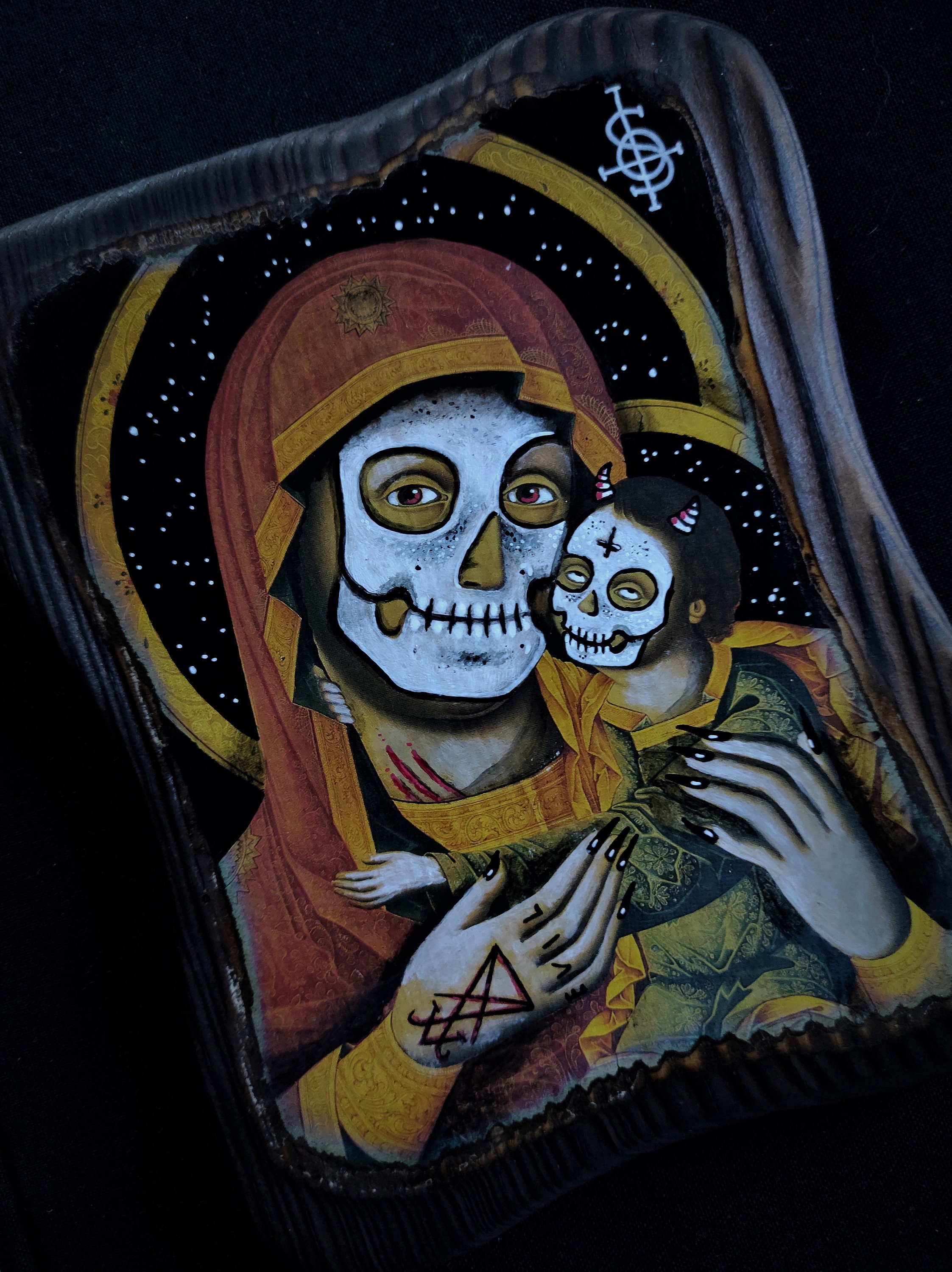 Satanique Icone Detournée Antichrist Diable Demon Profané Blaspheme Vierge A L'enfant