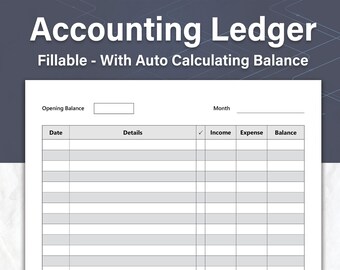 Libro mayor contable, plantilla de cuentas rellenables e imprimibles, libro mayor de cuentas comerciales, ideal para contabilidad de pequeñas empresas, descarga instantánea