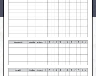 Rastreador de pago de facturas, rastreador de facturas anuales, mensuales y trimestrales editable, planificador de presupuesto simple, descarga instantánea.
