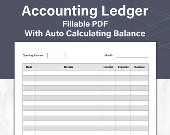 Accounting Ledger, Fillable and Printable Ledger, Money Tracker, Ideal For Your Small Business Bookkeeping, With Alternating Rows