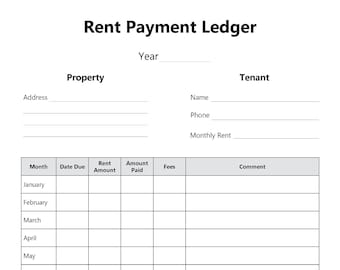 Rent Payment Ledger, Printable Rent Payment Tracker, Rental Payment Log, Ideal for Landlords