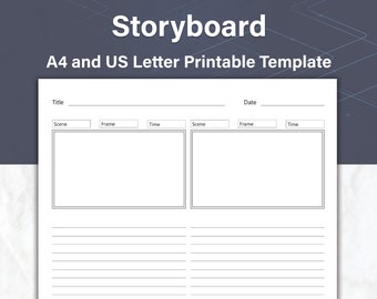 Plantilla imprimible de guión gráfico 6 x 9, Plantilla de collage digital y Planificador de YouTube, Tamaños A4 y Carta de EE. UU., 4 marcos en la página