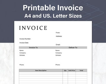 Invoice Template, Printable Small Business Invoice, Customer Invoice Sheet,  Billing Template, Simple Invoice Form, Customer Receipt