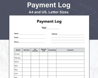 Payment Tracker, Client Payment History and Fee Payment Tracker, Ideal for Small Business, Printable A4 and US Letter