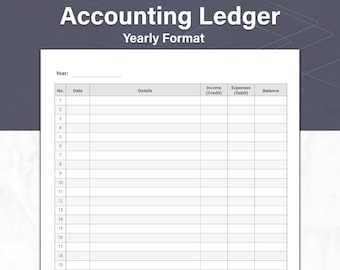 Accounting Ledger Template, Yearly Accounts and General Ledger Sheet, Money Tracker, Columnar Paper Ideal For Small Business Bookkeeping