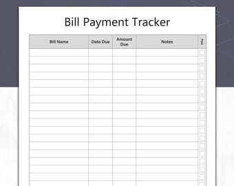 Bill Payment Tracker, Printable Budget Planner, Monthly and Yearly Spending Checklist, Bill Tracker, A4 and US Letter