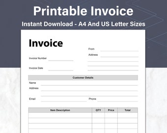 Invoice Template, Printable Small Business Invoice and Customer Receipt Form, Simple Convenient Invoice, Ideal for Your Small Business
