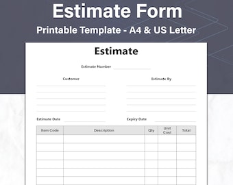 Plantilla de presupuesto y cotización, formulario de presupuesto simple, hoja de presupuesto y estimación de trabajo imprimible, ideal para propietarios de empresas y profesionales.