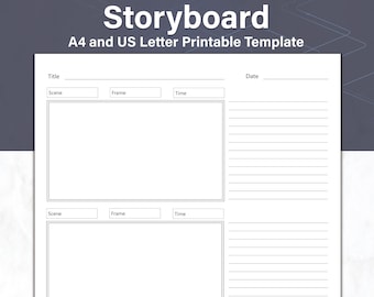 Plantilla imprimible de guion gráfico, plantilla de collage digital y planificador de YouTube, ideal para cineastas, tamaño A4 y carta estadounidense.